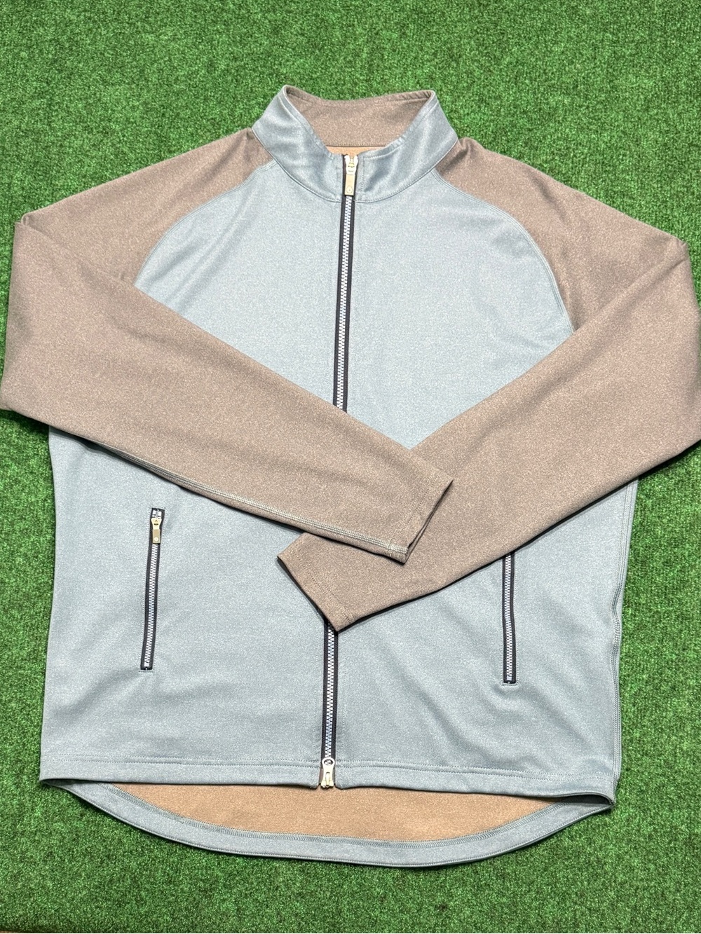 Peter Millar Pique Performance full zip jacket (Gray & Light Blue / Size Large)